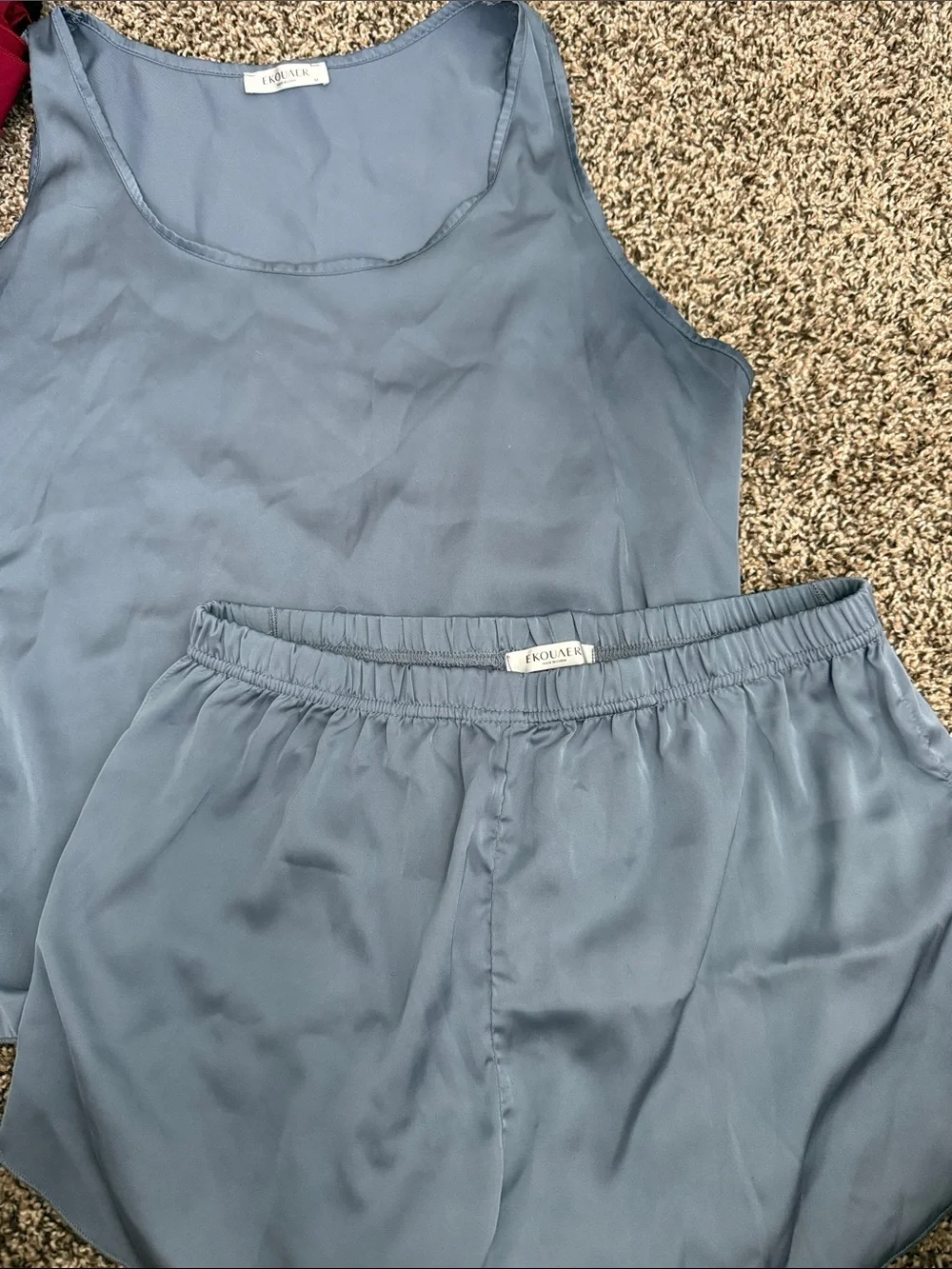 Ekouaer Women's Dusty Blue Satin Tank & Shorts Pajama Set